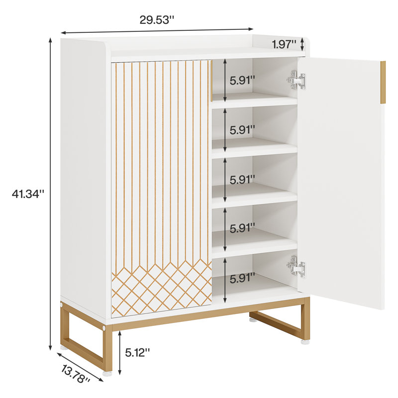 Armoire à chaussures à 5 niveaux avec portes, 20 à 25 paires, Blanc