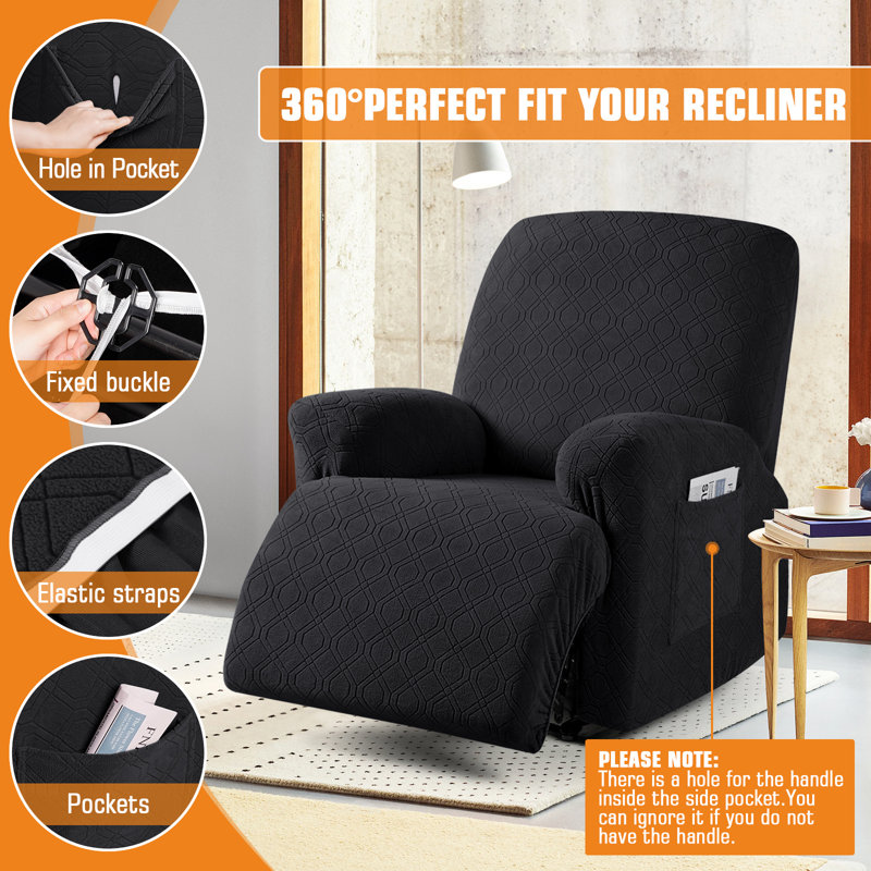 Housse pour canapé inclinable et extensible 3 pièces Wald, Velours noir