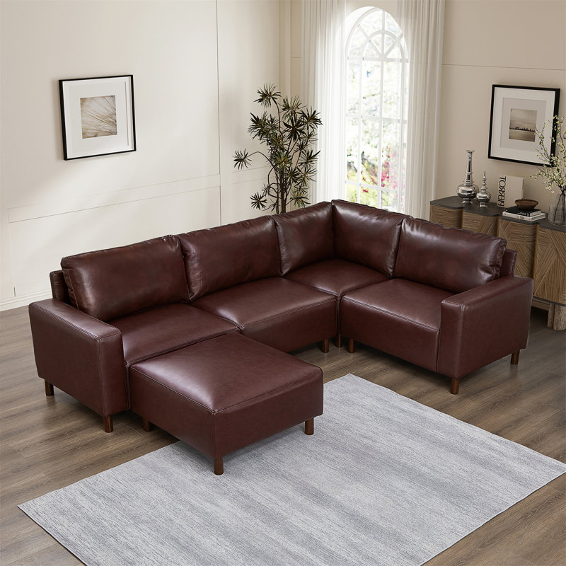 Canapé d'angle en cuir de polyuréthane de qualité moderne, Burgundy