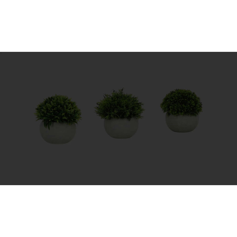 Set of 3 Green Faux Grass Plants in Gray Pots