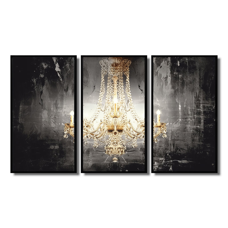 Robicheaux - Ensemble d'impressions murales lustre Glam, H 28 po x l 36 po x P 1 po, Cadre flottant noir