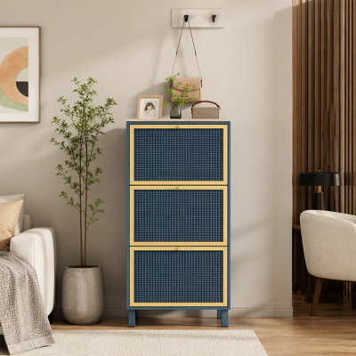 3 Metal Door Shoe Rack, Freestanding  Shoe Storage Cabinet, Metal Rattan,  Entryway