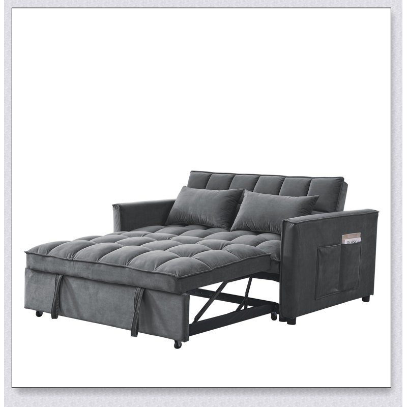Canapé-lit convertible avec fauteuil inclinable, deux poches latérales et deux coussins pour un confort et une polyvalence ultimes