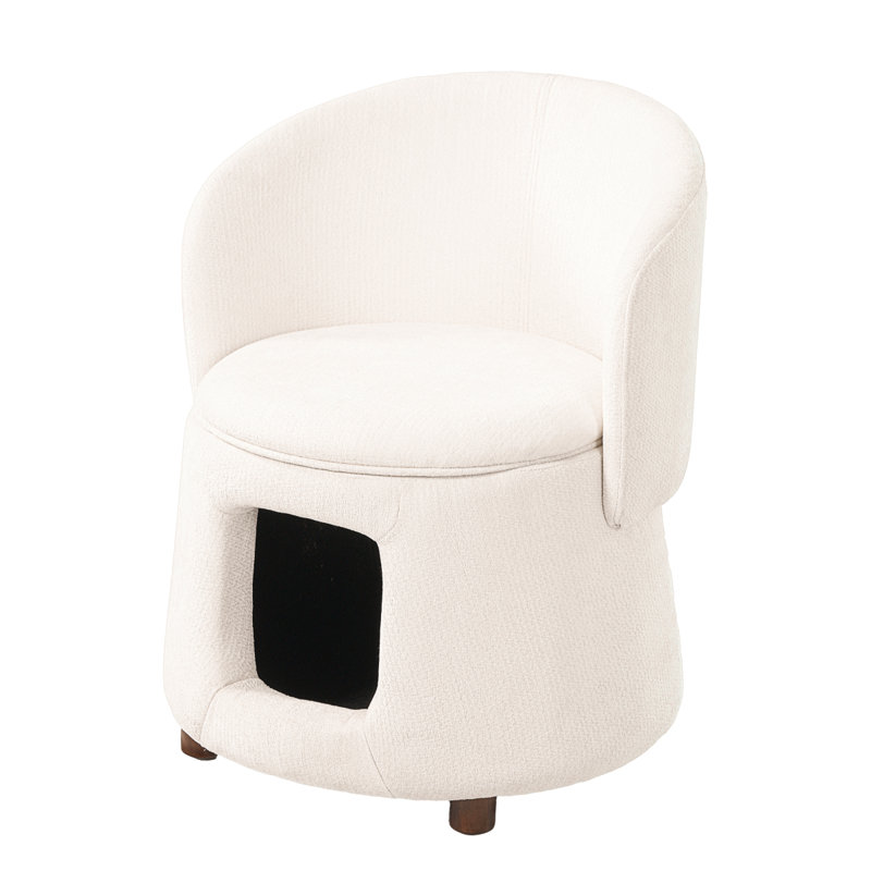 Fauteuil beige pour animaux avec coin caché pour animaux de compagnie, tabouret convertible, siège de rangement, capacité de 220 lb, pieds en bois d'acacia