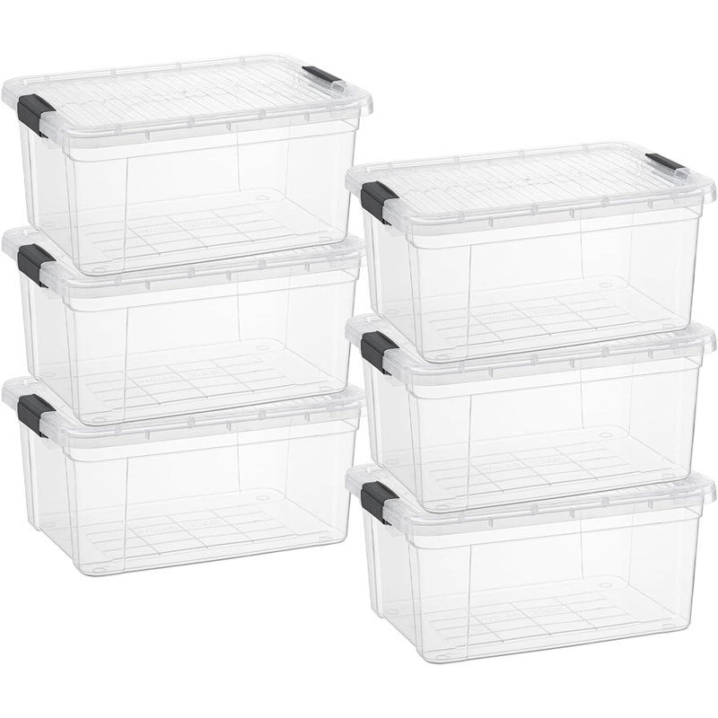 Latitude Run® Clear Storage Bins with Lids, 6 Pack- Plastic Storage Boxes for Home- 4.5 Quart, 44 pte