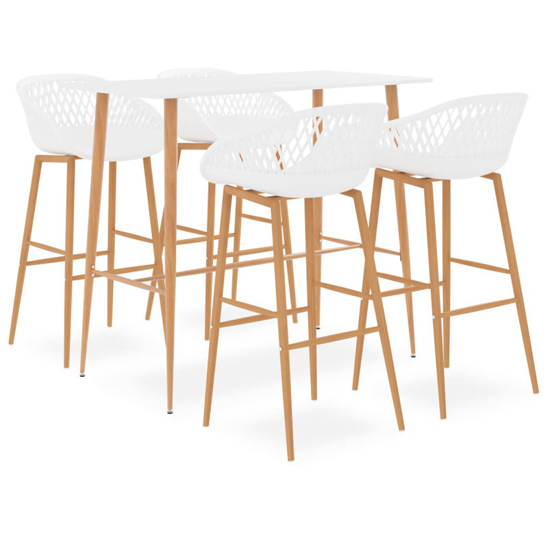 Barber 4 - Person Dining Set, White, White/Brown