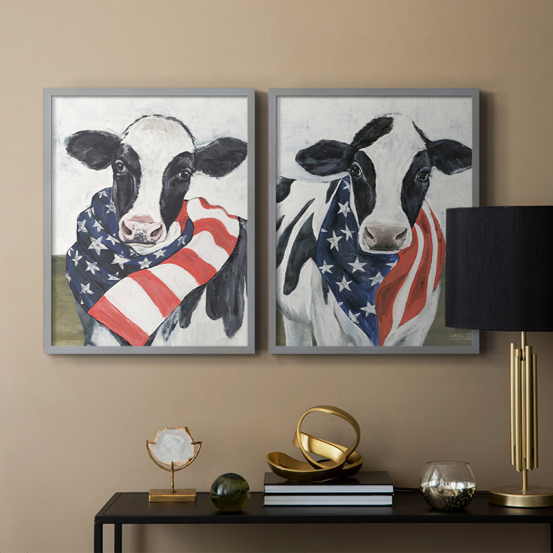 «American Cow I», reproduction encadrée de qualité supérieure - prête à être accrochée - aucun clou requis - aucun clou requis