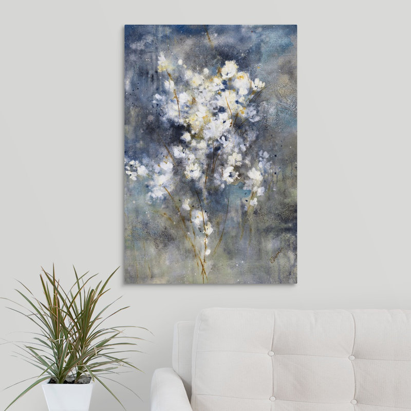 «Floral Nocturne I», peinture sur toile, Toile tendue, H 30 po x l 20 po x p 1,25 po