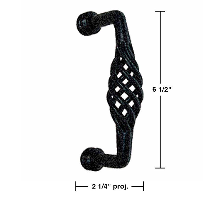 Black Wrought Iron Birdcage Cabinet Pulls with Mounting Hardware