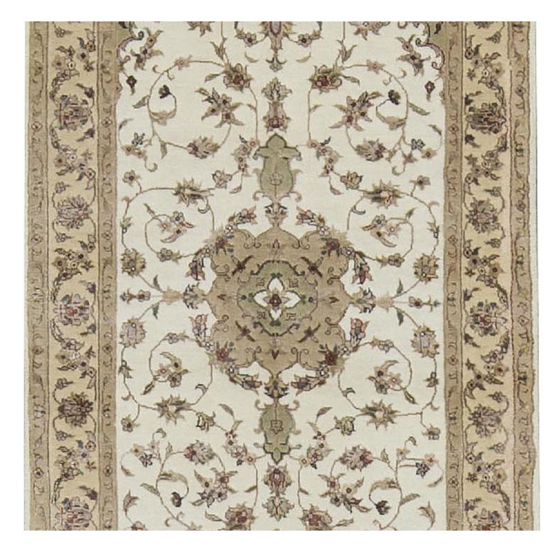Chemin de table ivoire et beige noué à la main de haute qualité