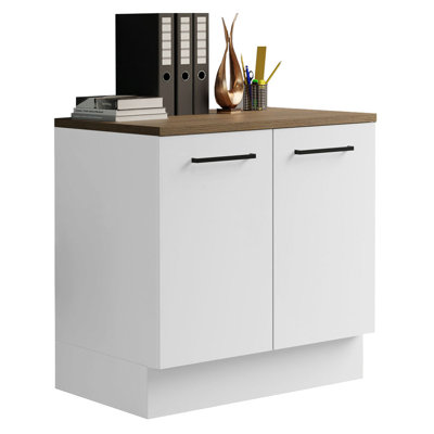 Office Storage Cabinet with 2 Doors and 3 Drawers Wooden Organization Unit for Office Supplies for Home Office – White by Latitude Run