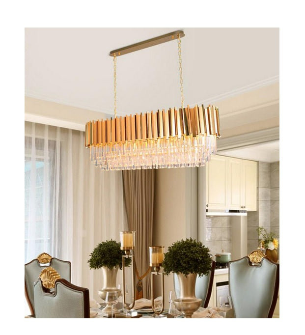 Lustre de salle à manger en cristal plaqué or de 40 po de longueur