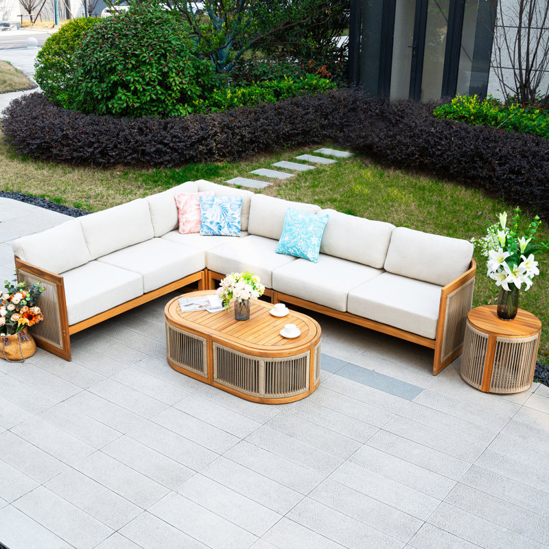 Ensemble de conversation modulaire pour 6 personnes avec coussins et table basse Acacia