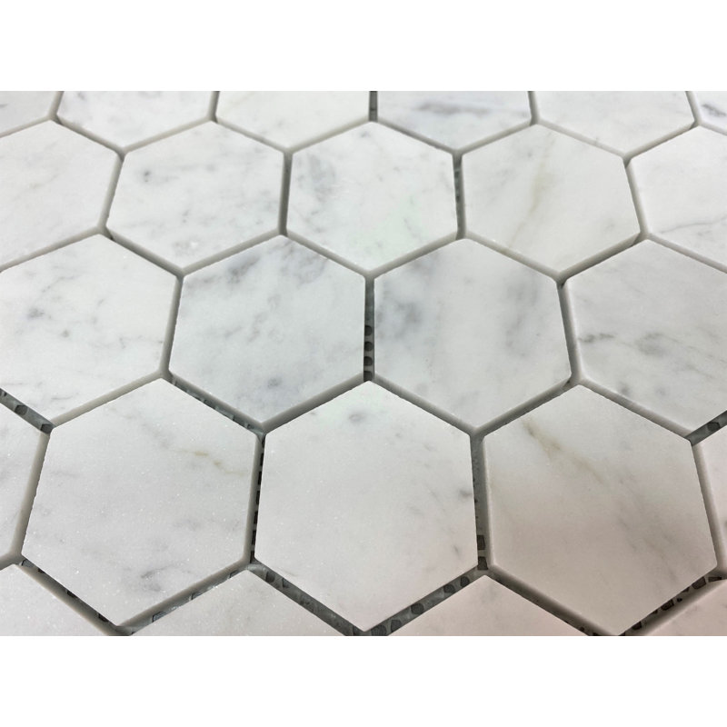 Honeycomb 2" x 2" Honeycomb Mosaic Wall & Floor Tile, White Carrara