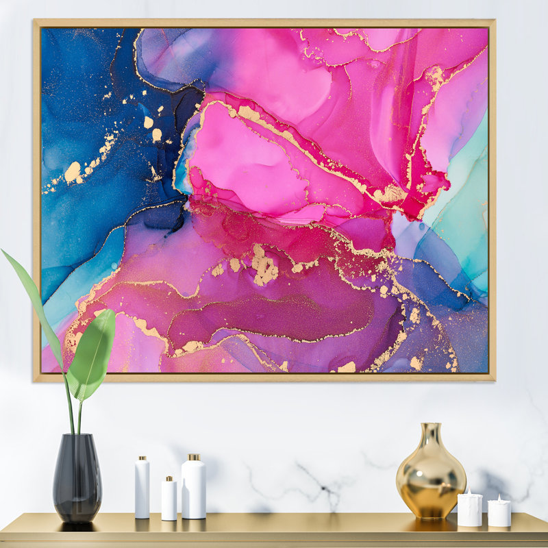 Mauve et rose - Abstrait fluide de luxe - peinture sur toile, H 12 po x l 20 po x P 1 po, Cadre flottant en érable