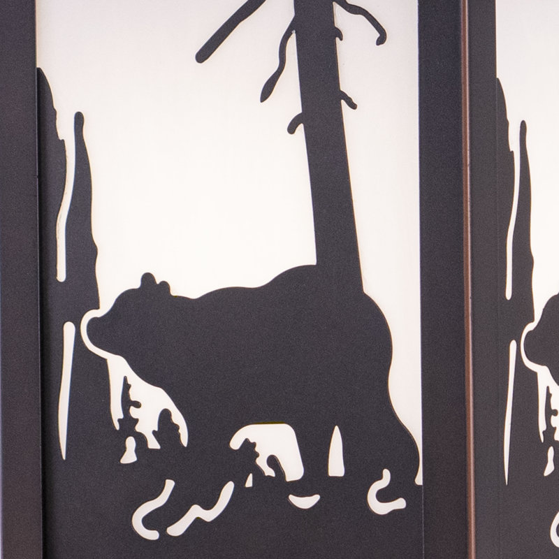 Josefina 12.5 in. H 1-Light Burnished Bronze Rustic Bear Outdoor Wall Sconce made of Durable Steel, White Tiffany Glass Shade, LED Compatible, Use for Exterior Porch Patio Front Door or Garage