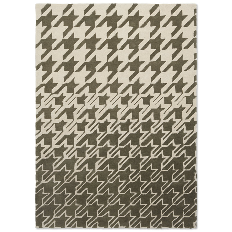 Wool Houndstooth Area Rug in Gray/Beige, Rectangle 4'7" x 6'7"