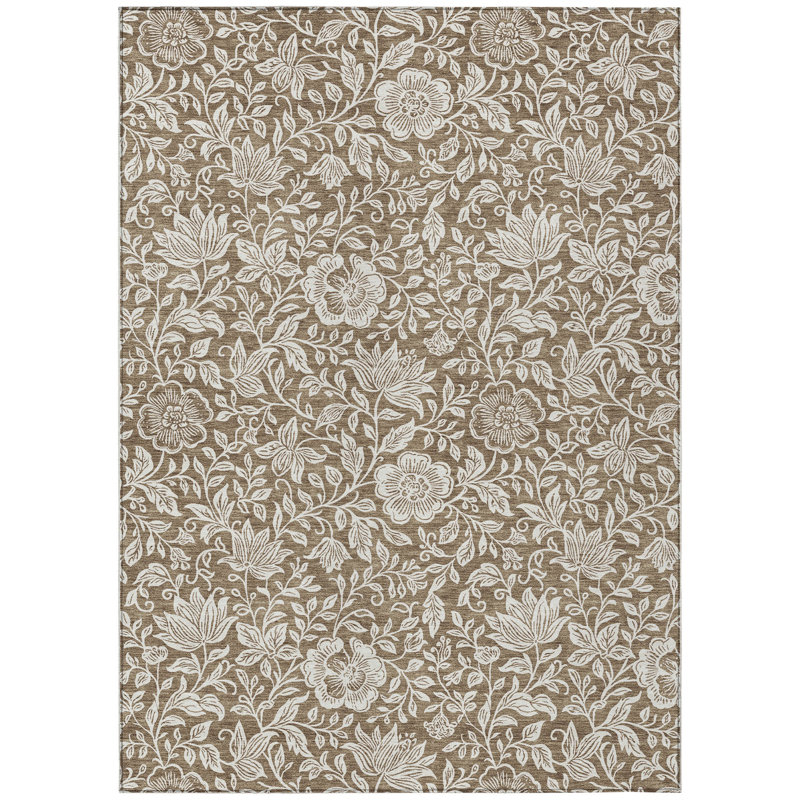 Machine Washable Indoor/Outdoor Chantille ACN2572 Floral Rug, Mocha, 3' x 5'
