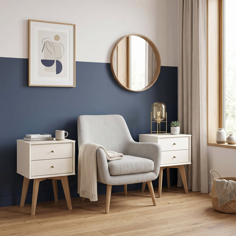 Manufactured Wood Bedside Table Sets of 2, Ivory Euro Oak