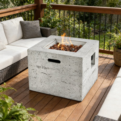 24" Outdoor Square Fire Pit with Rain Cover for Outside Patio