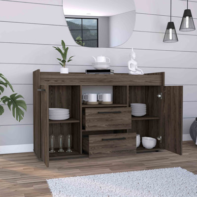 Lyon Sideboard, Two Drawers, Double Door Cabinets -Dark Walnut, Cabinet