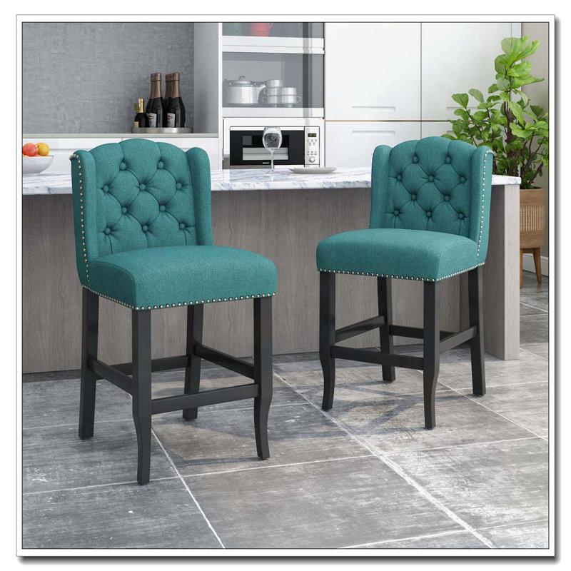 Tabouret de bar 27 po à oreilles capitonné Counter Heith, Bleu