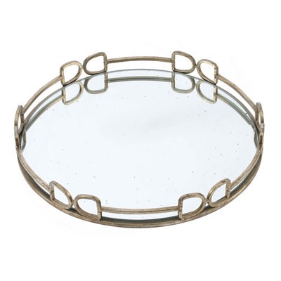 D18x2" Valentina Silver Round Mirror Tray,Large