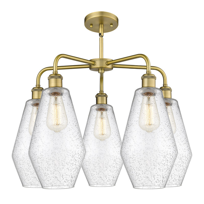Lustre géométrique à intensité variable en acier à 5 lumières Amylea, H 20 po x l 25 po x P 25 po, Laiton brossé