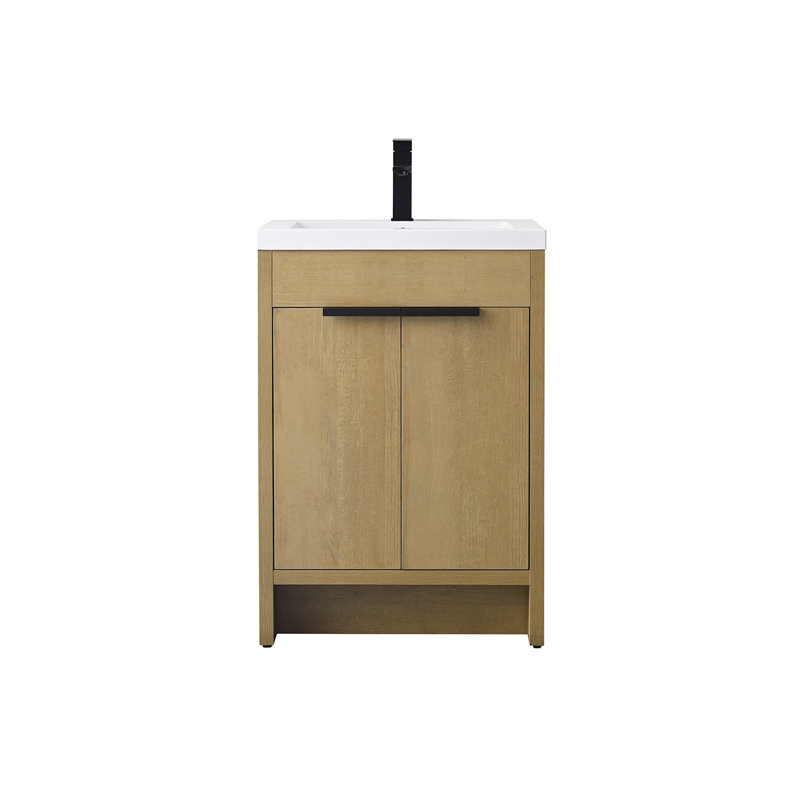 Meuble-lavabo simple 24 po au fini chêne naturel avec lavabo en résine blanc à surface solide, 24"