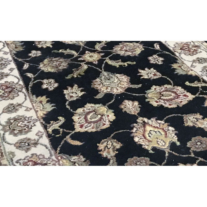 Hand-Knotted High-Quality Black and Cream Runner