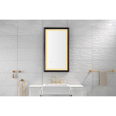 Miroir de salle de bain 40 x 24 pouces à DEL avec cadre en aluminium, brouillard, 3 couleurs, gradation continue, mémoire, haute définition, naturel, parfait pour la décoration murale brune, gradation, définition chaude / naturelle