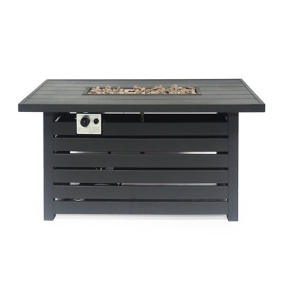Rectangular Fire Pit In Iron With 30,000Btu And Secluded Tank Cover - 45.00W X 42.00D 24.22H, Black, Quick To Assemble Sheltered Area Assembly Is A Snap