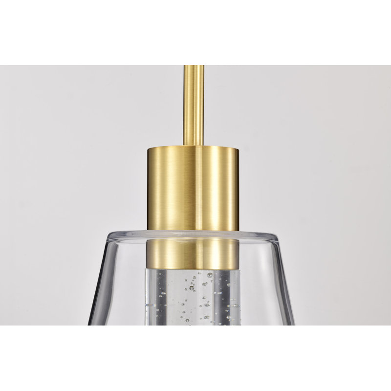 Abbondio - LED Pendant - K9 Bubble Crystal - 3000K CCT, 46" H x 7.25" W x 7.25" D, Brushed Brass