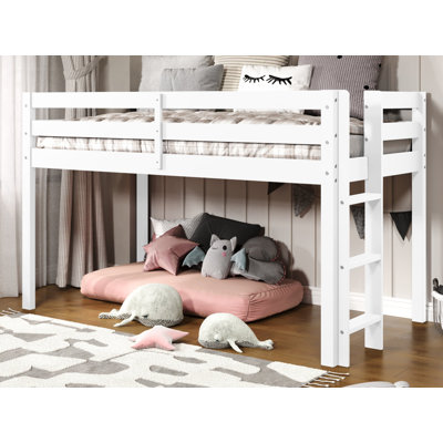 Johannes Solid Wood Twin Low Loft Bed with Ladder