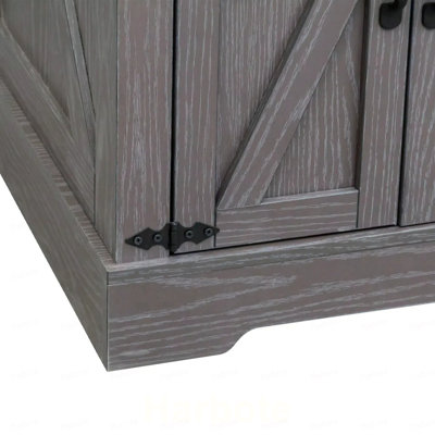 Table de bout Farmhouse avec station de charge, table de chevet en bois rustique avec tablette réglable, table d'appoint polyvalente en noyer de 19,6 po avec portes de grange et charnières rétro pour le salon