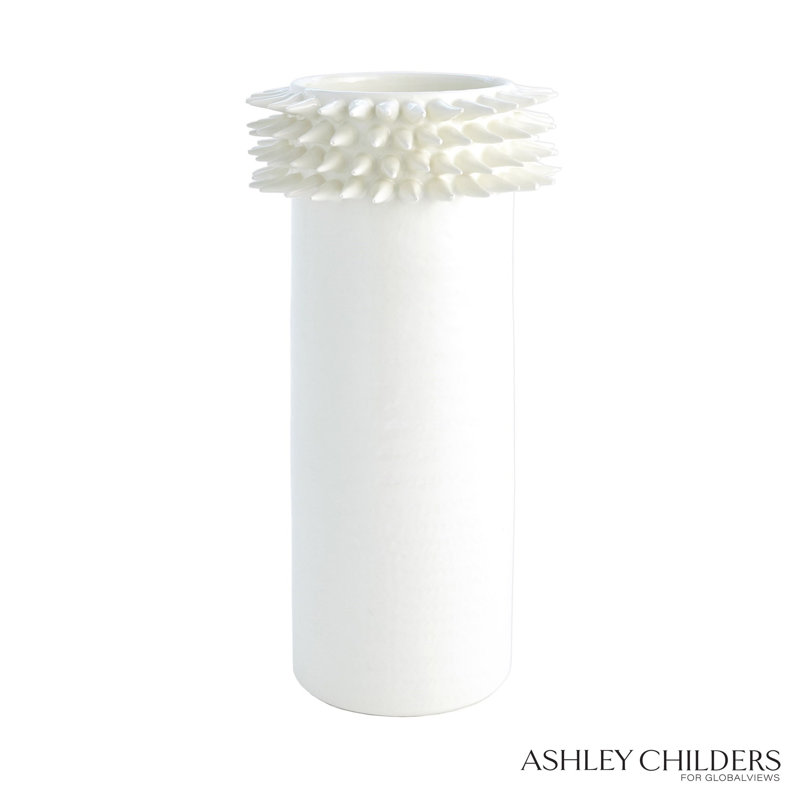 Spike Cylinder Vase-White-Sm, 17.75" H x 9.75" W x 9.75"D