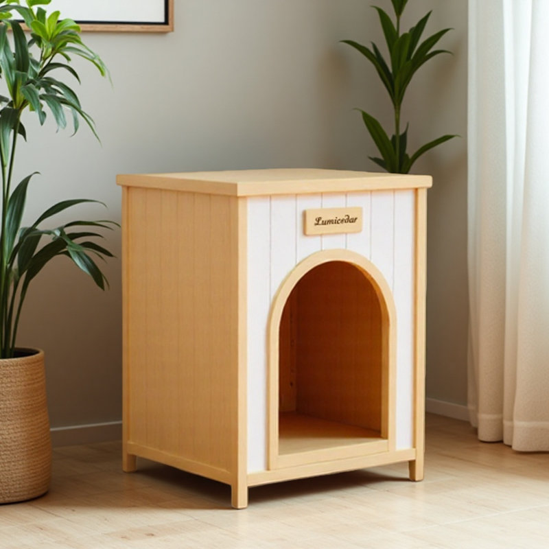 21" Lumicedar Fsc Solid Wood Cream Yellow Flat Roof Pet House