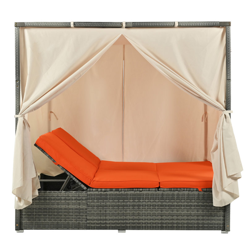Lit de soleil confortable et réglable avec auvent multifonctionnel, idéal pour les loisirs, Orange