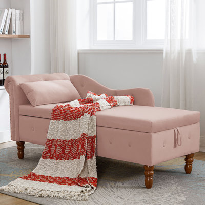 Chaise longue d'intérieur, chaise longue avec rangement et coussin, chaise longue moderne à accoudoirs roulés rembourrés