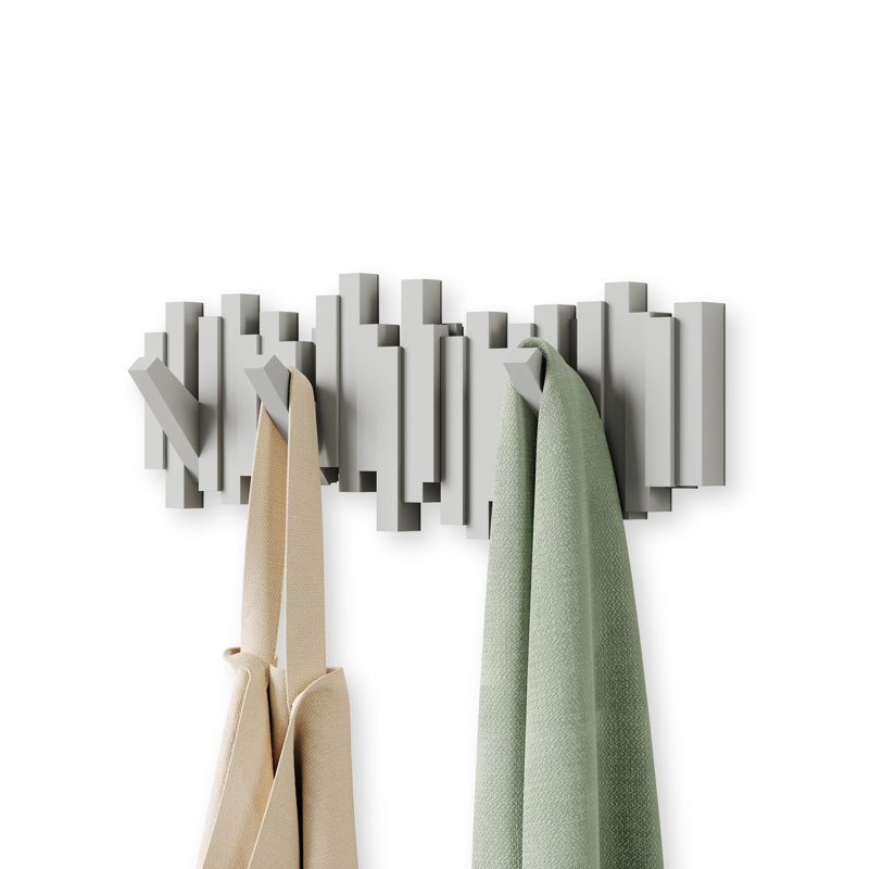 Wall-Mounted Coat Rack Rail Hook, Gray
