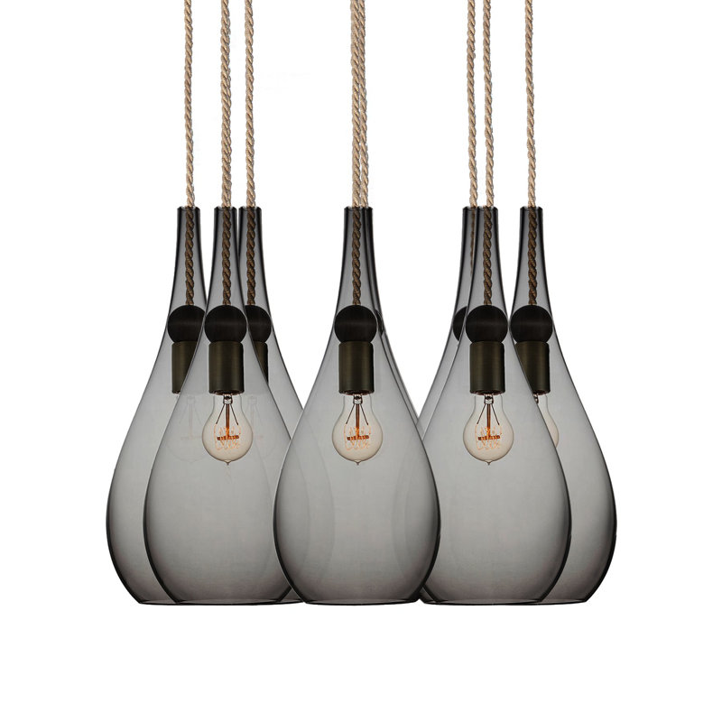 Earth 8 - Light Chandelier, 36" H x 18" W x 18" D, Nickel Braided Cord, Clear Glass