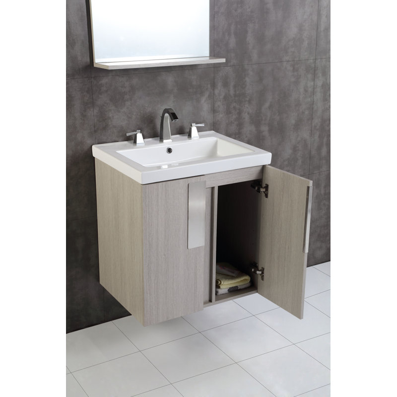 Gray Pine Wall-Mount Single Vanity with Ceramic Sink