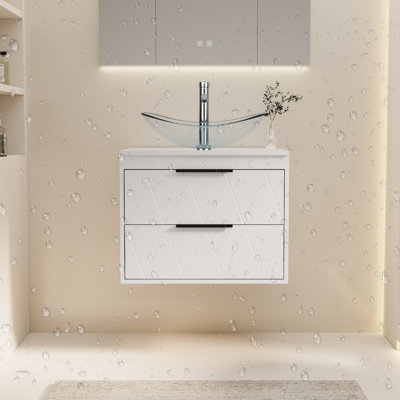 Sharee 24" Wall Mount Single Bathroom Vanity With Vessel Sink, Floating Cabinet Manufactured Wood Top, Faucet, Drain