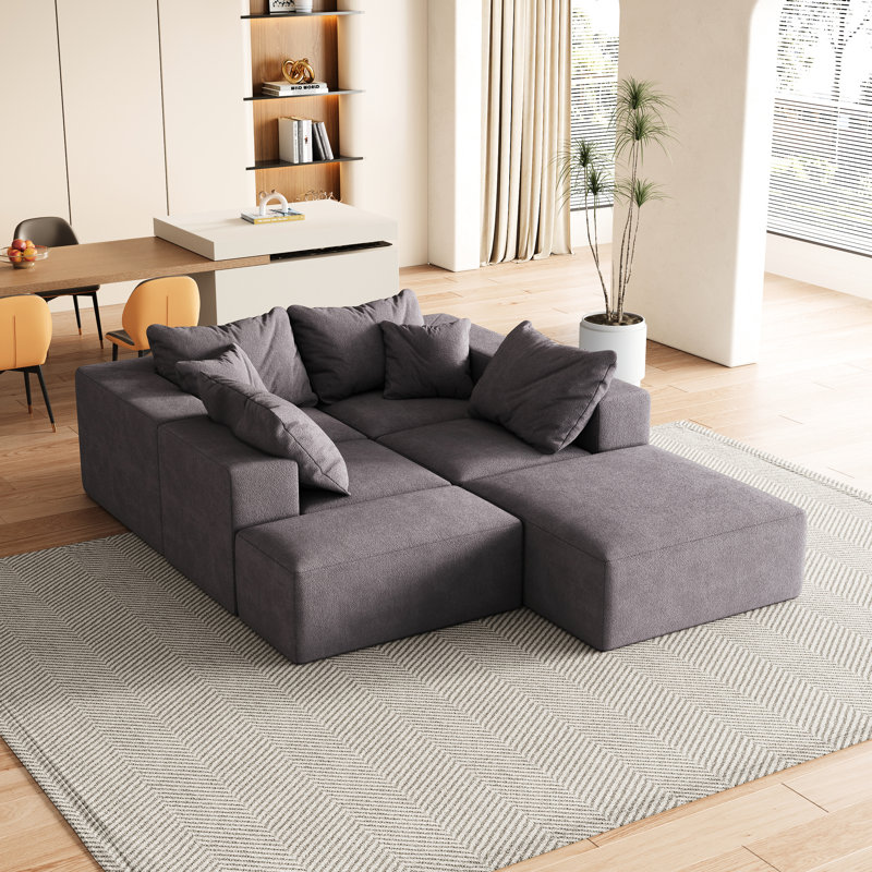 Ensemble de canapé modulaire rembourré en forme de L de 132 po avec 6 sièges Modern, Gris
