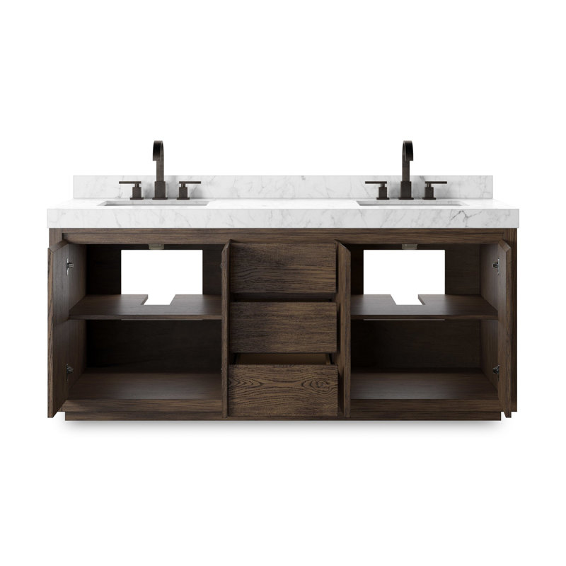 Everett Double Vanity-Satin Light Wash Oak, Satin Espresso Oak Veneer