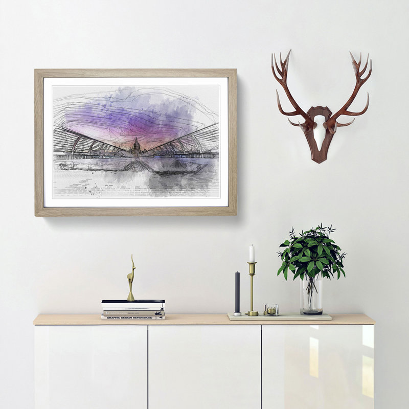 St. Pauls Cathedral in London in Abstract - Picture Frame Graphic Art Print, Oak Framed, 48cm H x 65cm W x 2cm D
