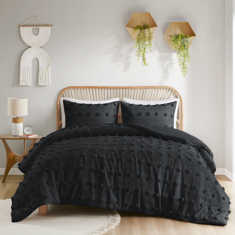 Housse de couette pour lit double / grand noir - 2 taies décoratives, lavable à la machine, dos en microfibre