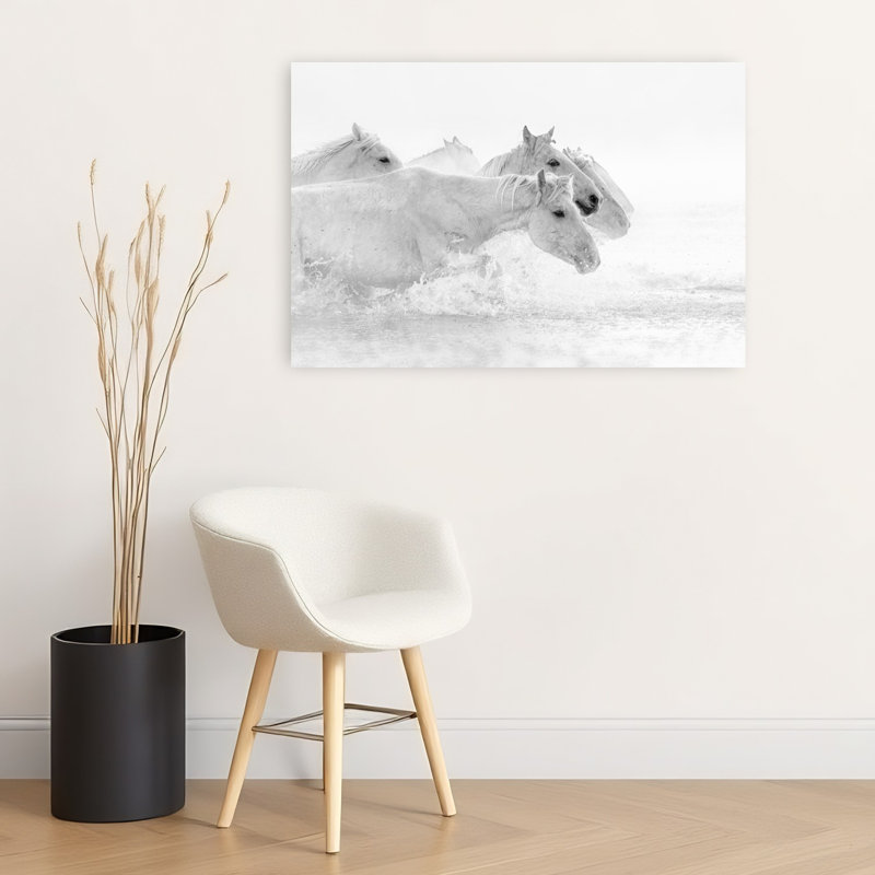 Éclaboussure de cheval blanc contemporain, reproduction d'art, 24" H x 36" W