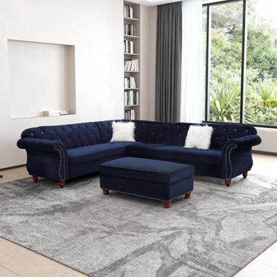Canapé modulaire 4 pièces de luxe avec coutures en losange et accoudoirs à volutes