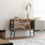 Console industrielle moderne, buffet de rangement multi-tiroirs avec pieds en métal, bois naturel et noir